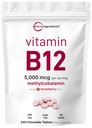 Mikro Ingrediens Vitamin B12 5.000 mcg 124; Methylcobalamin - 240 Tablet Chewable 124; Dissolve Cepat, Natural Strawberry Flavor 124; Support Energy & Metabolisme Kesehatan 124; Vegan, Non-GMO, Gluten Bebas