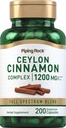 Kompleks Cinnamon Ceylon Piping Rock Capsules 1200 mg 124; 200 Count 124; Herbal Supplemen 12.4; Vegetarian, Non- GMO, Gluten Bebas