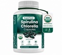 Teaveli Organic Spirulina dan Chlorella Capsules - 180 Chlorofil Pil, Blue Green Algae Powder Capsules untuk mendukung Detox, Mitokondria & Energria - 3X More Chlorella Spirulina Powder / Serving