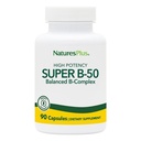 Natures Plus Super B50- 90 Capsules Vegetarian - Potasi B Tinggi Suplemen Vitamin - Brain & Energy Booster - Gluten- Free-90