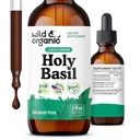 Wild & Organic Holy Basil Leaf Tincture - Relaxation, Caltenation, Mood Support - Tulsi Holy Basil Suplemen - Vegan, Sugar & Alcohol- Free Herb Extract Drops - 2 fl oz