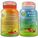 Lipomal Vitamin C 1500mg + Vegan Whole Food Multivitamin Without Iron - Energy & Imune Dudle with Organic Acerola Cherry, Camu Camu & Enriched with Whole Foods -None-GMO, Clean Label