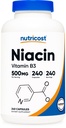 Niasin (Vitamin B3) 500mg, 240 Kapsul - dengan Flushing, Non- GMO, Gluten Bebas