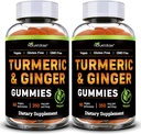Dasar Alam Turmeric dan Ginger Gummies untuk Orang Dewasa (2 Pack) - Suplemen Kurcumin Tumerik untuk Mendukung Kesehatan Gabungan & Imune Dukungan - 120 Gummi Vegan