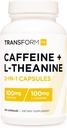 TransformHQ Caffeine & L- Theanine (100mg Masing-masing) 180 Caps - Gluten Bebas, Non- GMO