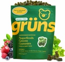 Gruns Adult Sugar-Free Super Greens Gummies - Superfood Gummy Bears with Spirulina, Chlorella, Fiber & Pregories for Digetical Health, Adaptogen Suplemen dengan 20 Vitamin & Minirina, 2 Week Supppply