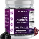 Vitamin Iron 65 mg Gummies Tambahan Perempuan & Pria - 240 Vegan Gummies - Great Tasting Besi Gummy Vitamin dengan Vitamin C