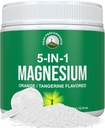 5-in- 1 Magnesium Powder Drink for Women & Men. Magnesium Glycinate + Citrate + Malate + Chelate + Tadrate. Great Tasting Vegan Suplemen untuk Relaxation Otot, Tidur, Kram. Orange Flavor