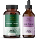 HERBAMAMA Broccoli Sprout dan Milk Thistle Kit - Bundle of 1000 mg Broccoli Sprout Capsules & Milk Thistle Extract 4 lf oz - Vegan, Non-GMO, Sugar & Alcohol- Free-2 Pack