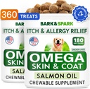 BARK & SPARK (Kemasan 2 Omega 3 untuk Anjing - Penghasil Minyak Ikan 360 untuk Anjing Shedding, Skin Allergy, Itch Relief, Hot Spots Treatment - Kesehatan Gabungan - Skin & Coat Tambahan - EPA & DHA Asam Gendut