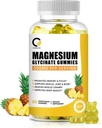 (1 Paket) Magnesium Glycinate Gummies, High- Absorpsi Magnesium Suplemen dengan Kalsium & Vitamin, Dukung Bone, Muscle, Night, Memory & Mood, Vegan, Non-GMO, 60 Counts, Pineapple Flavor