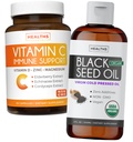 Bundle of Black Seed Oil Liquid & Vitamin C - Imune Fusion Booster Pack - Limid Minyak Benih Hitam Organik (8lM oz) Premium Cold- Menekan Nigella Sativa & Vitamin C Ammune Dukungan (Non-GMO) (60 Capsules)
