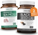 Black Seed Oil & Irish Sea Moss (2- Bulan Suply) - Wellness Duo Bundle of Black Seed Oil (120 Capsules) Cold- Menekan Nigella Sativa & Irlandia Moss Laut (120 Capsules) dengan Bioperin dan Bladderwrack
