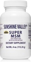 Suplemen Super MSM Sunshine Valley - Methylsulfonymetana MSM Crystalder untuk Dukungan Gabungan, Nails, Rambut & Skin Kesehatan - 100% Pure Powder, Persediaan Diet - 4 oz
