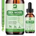 Sea Moss Liquid Drops - Organic Irish Sea Moss Gel with Spirulina, Bladderwrack, Burdock Root, Seamoss Gel Suplemen untuk Bersama, Detox Cleanse & Divalry Dukungan - 2 Fl Oz, Vegan