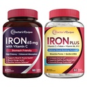 Doctor 's Recepes Iron 65 mg & Iron Plus Bundle, Levels Besi Sehat & Blood Dukungan, Iron Tablet 60 ct & Iron Capsules 60