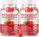 Potasium Magnesium Summies for Dewasa Anak-Anak, Sugar- Free Potasium Gummies Mendukung Kram & Muscle & Kesehatan Ammune, Absorpsi Tinggi Magnesium Raspberry 120 Cts