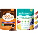 Venture Pal Mushroom Coffee & Electrolyte Powder Bundle: 12 in 1 Coffee with Ashwagandha & Sugar- Free Electrolite Packet for Focus, Imuniance, Hidration & Recovery - 40 Servings & 16 Sticks