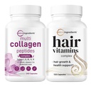 Micro Ingrediens Multi Collagen Complex for Women & Hair Vitamin Complex Bunsules 2 Pack 124; Grass-Fed Collagen Peptides 12.4414-1 Advanced Growth Support