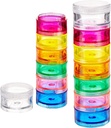 Deke Home - Stackable Pill Organizer (2 Pack), 7 Day Weekly Pill Box Tower dengan Twist Lock Comparent, BPA- Free, Travel Medicine Holder & Vitamin Dispenser, Compact & Portable Case, Rainbow Colored
