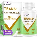 99% Kesucian Transport Ultra Reveratrol 11100mg, 3-in- 1 Advanced Formula Organic Resveratrol Suplemen, Max Antioksidant, Anti- Age, Skin Health, Cell Repair, Boost NAD +, Imune & Energy, 60 Caps