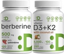 DEAL SUPLEMENT Vitamin D3 5000iu + K2 100mcg Suftgels & Berberine Suplemen dengan Bundle Yohimbine - Essize Sunshine Vitamin - Tinggi Absorpsi Hydrochloride HCI Forms