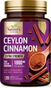 Ceylon Cinsules Capsules 1800mg - Certified Organic Cinnamon, Bottled in USA, & Pure Extrate Speylon Cinnamon, Antioksidant Pills, Non-GMO & Gluten Free, Sugar Free - 120 Capsules