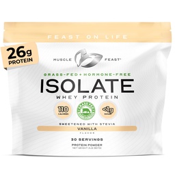 Muscle Feast Grass- Fed Whey Protein Isolat, All Natural Hormone Free Patmone Raised, Whiy Isolate Protein Powder for Men and Women, Clean, Gluten- Free, Deticious Isolate Protein - Vanilla, 2lb