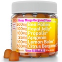 Bee Pollen Apigenin Citrus Bergamot Gummies w Organic Propolis Royal Jelly Honey Lemon Balm Extract, Support for Men Kids, Tincture Drops Powder Capsule Herb Capsules Suplemen Alt, Pollan Pollen