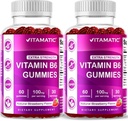 Vitamin 2 Packs Vitamin B6 100mg Gummies - Natural Strawberry Flavor - 60 Pectin - berbasis Gummies per Botol - Gugup Sistem & Energi Dukungan