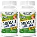 DEVA Vegan Omega-3 DHA-EPA 500MG 2-Pack - Tidak ada Carrageenan, No- Minyak Ikan Derived dari Algae, Non- GMO, 60 Gagatin- Free Softgeels Ea