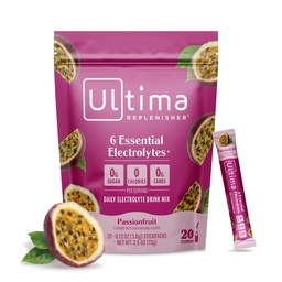Ultima Replenisher Daily Electrolite Powder Mix - Sugar Free-Passionfruit, 20 Stickbags - Paket Hidration dengan 6 Electrolite dan Trace Minecure - Keto Friendly, Non-GMO