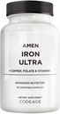 amin Iron Ultra Sulfate Iron Copper + Copper, Floid, Vitamin C dan B12-Month Sulfate Iron Vitamin - 65mg Per Serving - Acid Folic - Non-GMO Pills - 60 Capsules