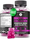 Skin dan Nails 1000mcg Gummies & Collagen Gummies - Biotin Vitamin untuk Poil Pumpkin Tumbuh Rambut, Melihat Palmetto Ekstrak & Vitamin A B6 C D E - Biotin dan Collagen Suplemen