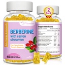 Berberin dengan Cinnamon Gummies Ceylon, Potency Berberine HCI Suplemen, Dukungan Kesehatan Ammune, 120 Gummi Flavored