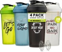 GOMOYO [4 Pack] 28oz Shaker Bottle with Motivational Quotes 126; Shaker Cup with 4x Wire Mixer; Shaker for Protein Mixes Pack is BPA Free, Leak Provices and Dishwasher Safe