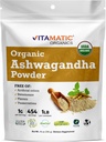 Vitamatic Cerdened USDA Organic Ashwagandha powder - 1 lb (16 oz) Dengan dana Somnifera 124; Adaptogen Ayurvedic untuk Stress Relief, Energy, Mood & Imune Support