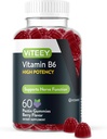 Vitemin B6 Gummies - Energi, Nerve & Mood Dukungan - B6 Vitamin 100mg - Vegan, Gluten Bebas, GMO Bebas - 60 Cacah