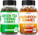 Mashroom 10 dalam 1 Blend (120 Gummies) Fokus & Otak Mushroom Suplemen dan Tea Hijau Pembakar Lemak Lemak Berkembang (60 Count) Appetit Suppresan Perdelapan Kehilangan Suplemen Bagi Pria & Wanita - Vegan & Dibuat di Amerika Serikat