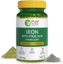 Iron Folic Acid Supplement - 120 Veg Tablet dengan Zinc, Vitamin C & Vitamin B12 untuk Pria & Women & Women 124; Pasokan Produksi Haemolis, Boosts Kebal & Pertahankan Tingkat Besi