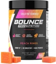 Bounce Pro Creatine Monohydrate Gummies for Men & Women, Low Calorie, 6G of Creatine per Serving, Vegan, Anti- Melting, Gluten- Free, Non-GMO, 2g of Creatine per Gummy (51ct, Peach Rings)