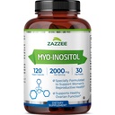 Zazzee Myo- Inositol Capsules, 2000 mg per Serving, 120 Vegan Capsules, Dosage ideal untuk 40: 1 Rasio, 100% Vegetarian, saldo Hormone & Healthy Ovarian Fungsi Dukungan, All-Natural dan Non-GMO