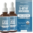L Metil Foil 15mg Plus Metil B12 Cofactor - Organik, Berry Flavor, Professional Power, Liquid Sublingual, Aktif 5-MTHF Form - Mendukung Mood, Homocysteine Methylation, Cognition (1oz -2 Pack)