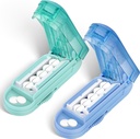 DUBSTAR 2PCS Pill Cutter Splits for Small and Tiny Pill Cutters for Small or Large Pills, Adjustable Pill Splitter with Cinding Device and Blade Guard (Blue + Cyan)