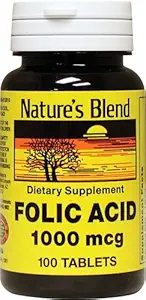 Nature 's Blend Folic Acid 1000 mcg 100 Tab Pack dari 2