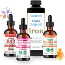 Vegan LIQUIDHEALTH Daily Esenitials Vitamin Starter Kit dengan Door Organik B12, Vegan Liquid Collagen + Biotin, Besi Liquid, Vitamin D3 Drops - 100% Pembangkit-berbasis suplemen Vitamin, Dibuat di Amerika Serikat