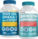 4-in- 1 Suplemen Minyak Ikan Omega 3 (2100mg) - Omega 3 Minyak Ikan dengan Vitamin D3 & K2 dan CoQ10 & 28-1 Quercetin dengan Tambahan Bromelain untuk Dukungan Pertahanan Ammune Harian (120ct)