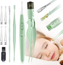 Ear Wax Removal Tools, 9 Pack Ear Cleaning Tool, Ear Pick with 2 LED Lights, Built-in USB Ear Wax Remover for Children and Adults