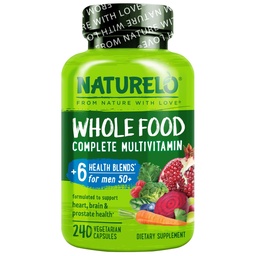 NATURELO Whole Food Multivitamin for Men 50 + - dengan Vitamin, Mineral, Ekstraksi Organic Herbal - Vegan Vegetarian - untuk Energi, Otak, Hati dan Mata Kesehatan - 240 Capsules