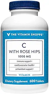 Vitamin Shoppe Vitamin C 1.000MG dengan Rose HIPS, Antioksidant Yang Mendukung Kesehatan Imune dan Kardiovaskular, Rose HIPS Menyediakan Sumber Alam Vitamin C (300 Tablet)